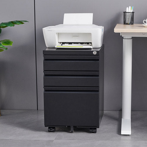 English Elm 3-drawer Rolling Steel File Cabinet Fully Assembled with Lock and Pen Tray for Office Black T3625P495548