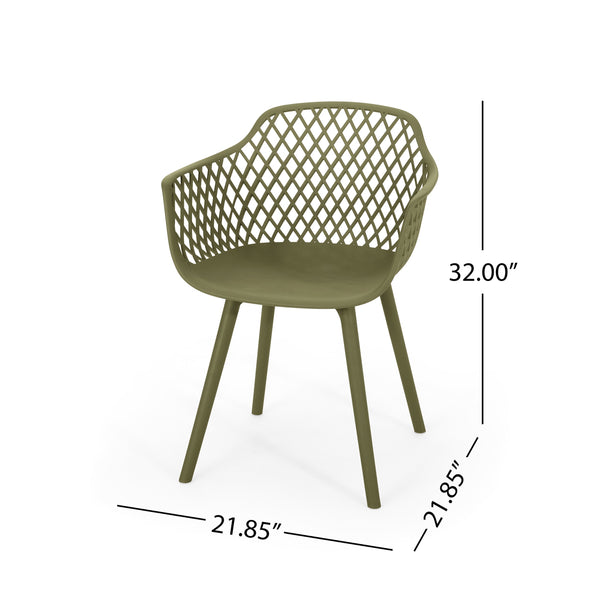 English Elm Poppy Outdoor Dining Chairs Set of 2 Diamond Mesh Geometric Modern Patio Seating Olive Green N776P414399G