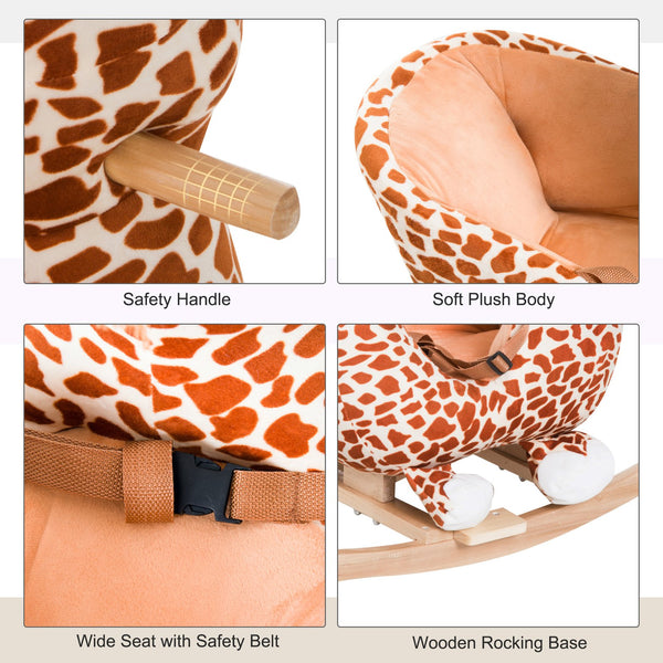English Elm Qaba Giraffe Plush Toddler Rocking Ride on Toy with Sound and Safety Belt W2225P200647