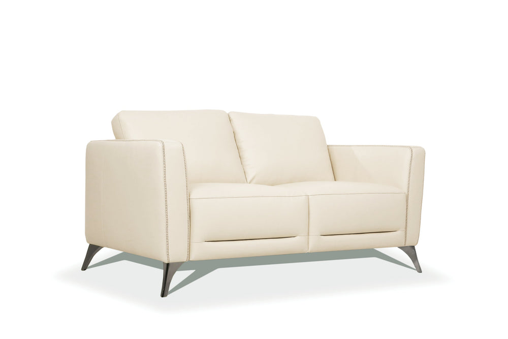 English Elm Malaga Cream Leather Loveseat Made in Italy with Chrome Legs, Track Arms, Loose Back & Tight Seat Cushions B2726P348946