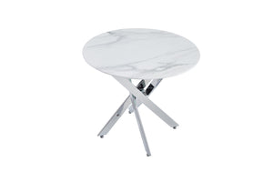 English Elm Modern Round Tempered Glass Dining Table with Glam Gold Iron Base for Compact Spaces W3590S00010