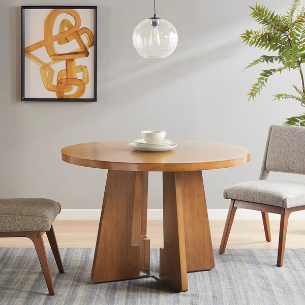 JLA Home INK+IVY - 44" Pecan Round Dining Table with Flipped-Grain Veneer Top and Open X-Base for Stylish Everyday Seating II121-0499