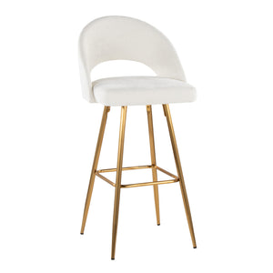 English Elm Fixed-height Metal Frame Barstools with Upholstered Seats and Geometric Footrest Set of 2 Cream,Gold B202S01934