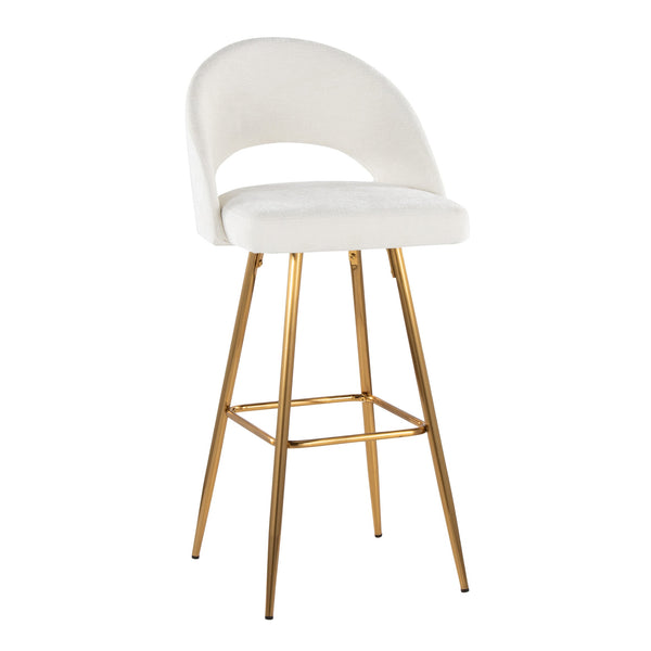 English Elm Fixed-height Metal Frame Barstools with Upholstered Seats and Geometric Footrest Set of 2 Cream,Gold B202S01934