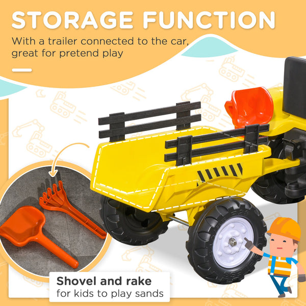 English Elm Aosom Kids Pedal Tractor with Rear Trailer Shovel Rake and Horn for Backyard Fun W2225P217065