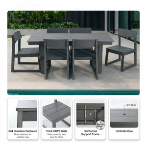 English Elm 7-piece Hdpe Outdoor Dining Set Seats Six with Umbrella Hole All-weather Patio W3566S00009