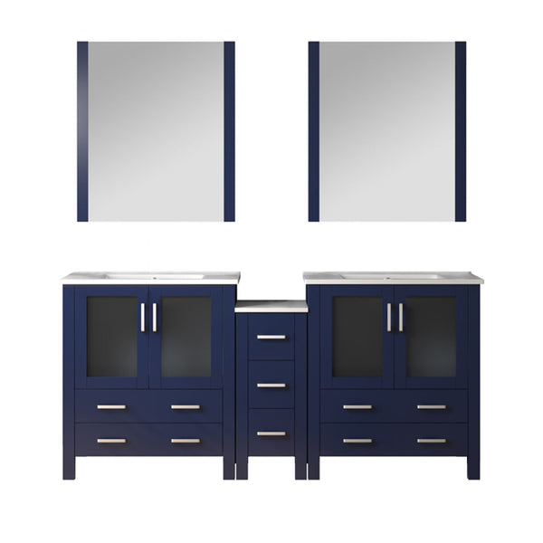 English Elm Navy Blue Double Bath Vanity Set With 72" Ceramic Top, Soft-Close Drawers & Coordinated Mirrors B2731S00597