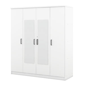 English Elm 4-door Mirrored Wardrobe White Mdf Armoire with Interior Shelves and Lockable Drawer LP006602AAK