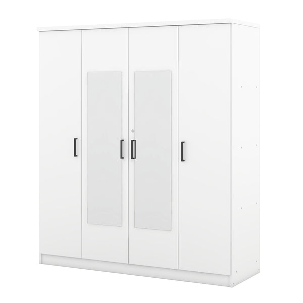 English Elm 4-door Mirrored Wardrobe White Mdf Armoire with Interior Shelves and Lockable Drawer LP006602AAK