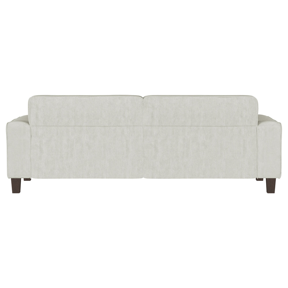 English Elm Evoke Greige Upholstered Tufted Sofa with Corduroy-Inspired Fabric, Track Arms, Tapered Legs — Luxe Seating for Living Rooms, Entertaining and Game Days B062S00854