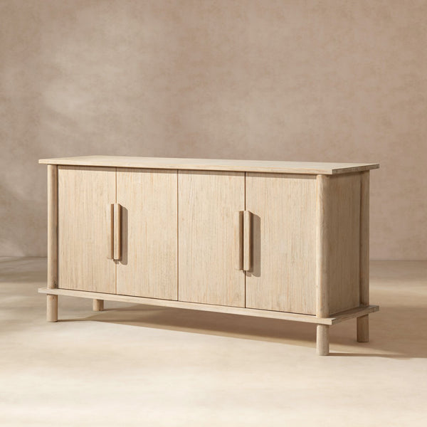 English Elm Milo Reclaimed Pine Four Door Sideboard with Cerused Grain for Dining Room B2719P485494