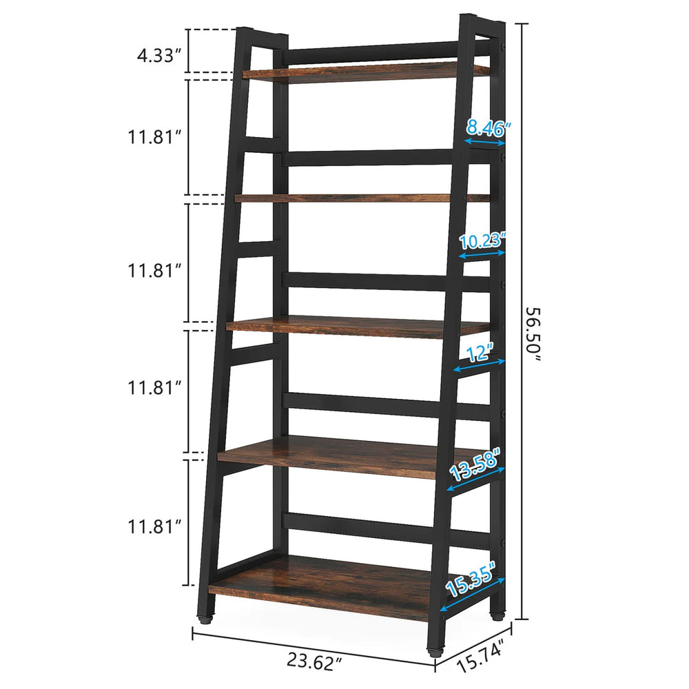 English Elm Compact Six Tier Bookcase with 12 Open Cubes for Slim Vertical Home Office Storage T3971P458713