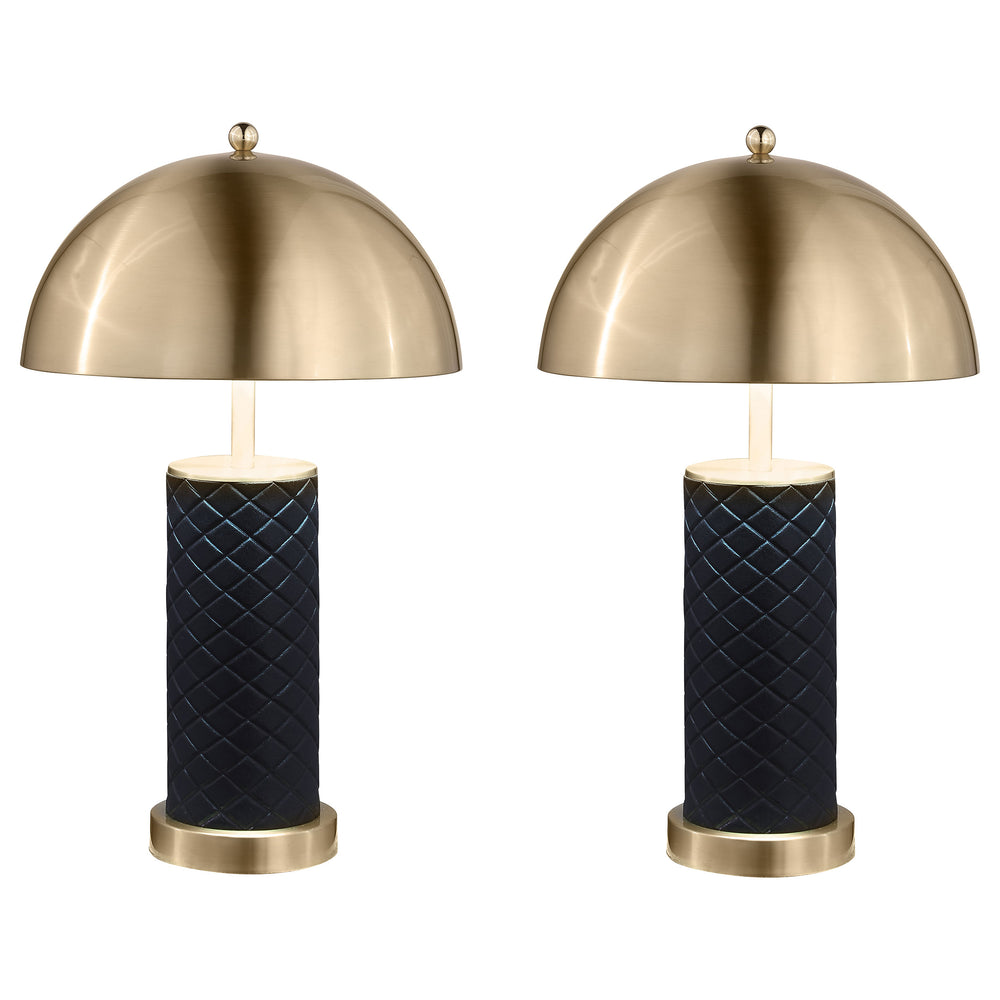English Elm Mantova Black Quilted 23" Dome Table Lamp Set of 2 — Faux Leather Diamond Stitch, Gold Accent Finish B062P299849