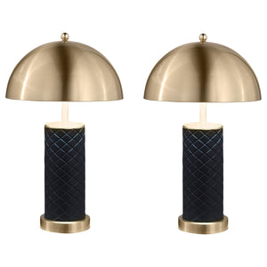 English Elm Mantova Black Quilted 23" Dome Table Lamp Set of 2 — Faux Leather Diamond Stitch, Gold Accent Finish B062P299849