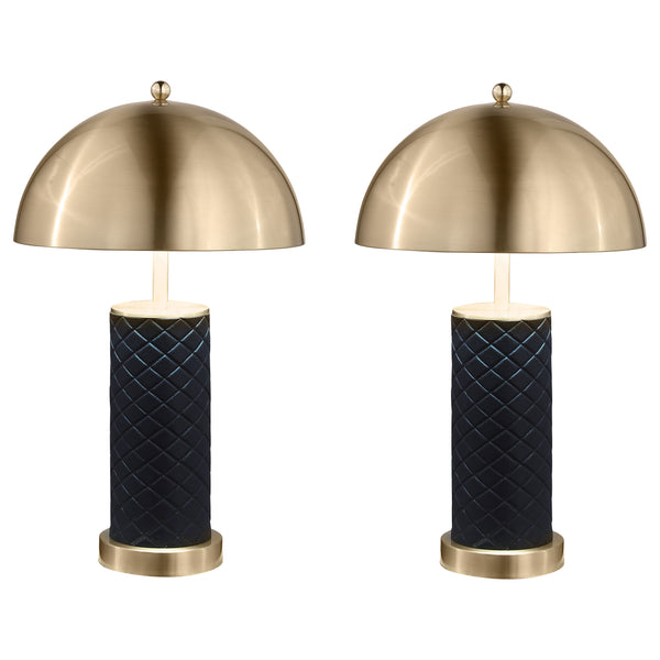 English Elm Mantova Black Quilted 23" Dome Table Lamp Set of 2 — Faux Leather Diamond Stitch, Gold Accent Finish B062P299849