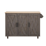 English Elm K&K 51.2"W Geometric Twill Stripe Textured Design Kitchen Island With Drop Leaf, Farmhouse Kitchen Island On Wheels With Internal Storage Rack, Rolling Kitchen Cart With Towel Rack For Kitchen, Brown