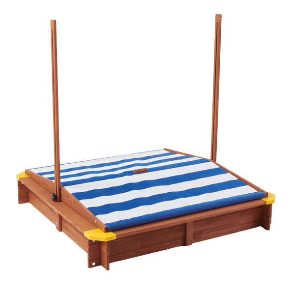 English Elm Kids Cedar Sandbox with Adjustable Canopy Corner Seating Outdoor Backyard Play D720094431