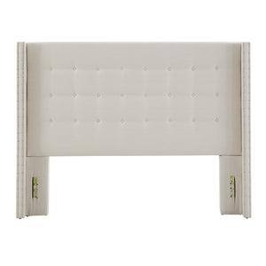 Homelegance By Top-Line Magnolia Nailhead Wingback Button Tufted Headboard White Linen