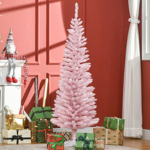 English Elm Homcom 5' Pink Artificial Pencil Christmas Tree With 294 Realistic Tips – Perfect For Small Spaces! W2225P229769