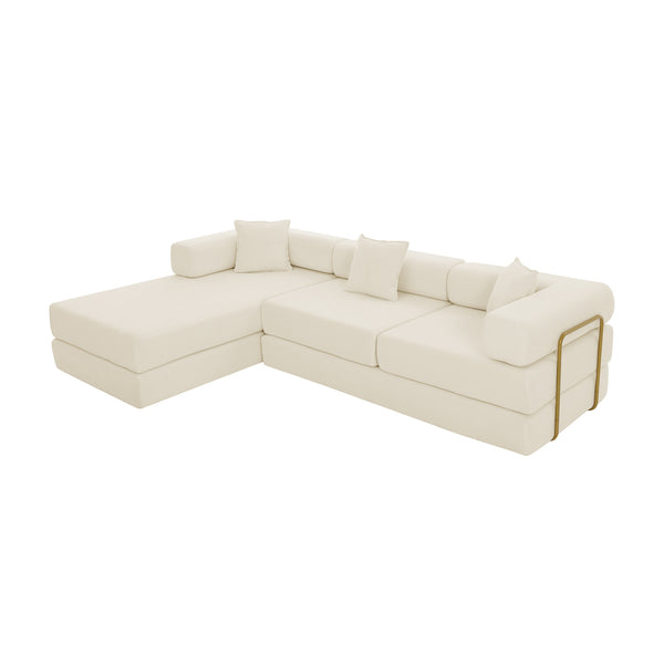 English Elm 108'' Modular Cloud Sectional Corduroy Couch with Fold Flat Backrest for Living Rooms Beige W1117S00291