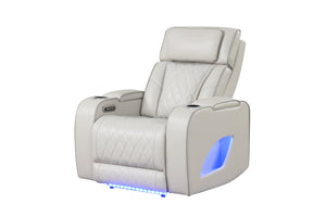 English Elm Fortuner Modern Upholstery Recliner Chair With Massage, Led Lights & Usb Ports - Beige Comfort G150109105