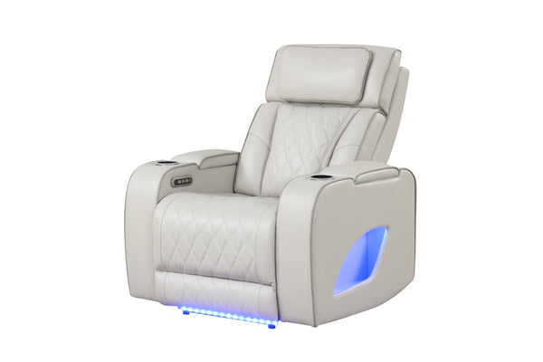 English Elm Fortuner Modern Upholstery Recliner Chair With Massage, Storage & Usb Ports - Stylish Beige Comfort B009P287720