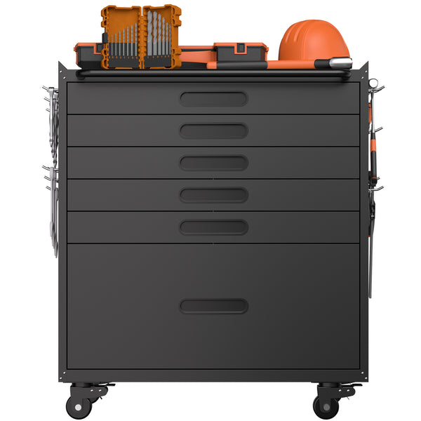 English Elm 34.3" Rolling Steel Tool Cabinet with 3 Drawers Lockable Doors and Pegboard Side Panels T2398P442673