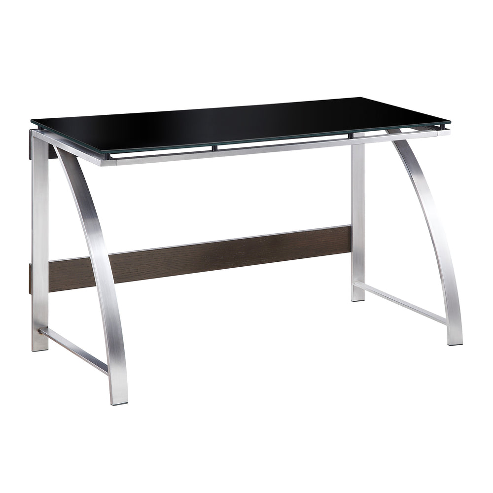 English Elm Modern Tioga Glass Top Writing Desk with Brushed Chrome Geometric Legs, Black Floating Platform, Compact Home Office 48" x 23.5" x 29.5" B011P289736