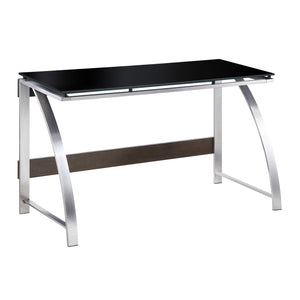 English Elm Modern Tioga Glass Top Writing Desk with Brushed Chrome Geometric Legs, Black Floating Platform, Compact Home Office 48" x 23.5" x 29.5" B011P289736