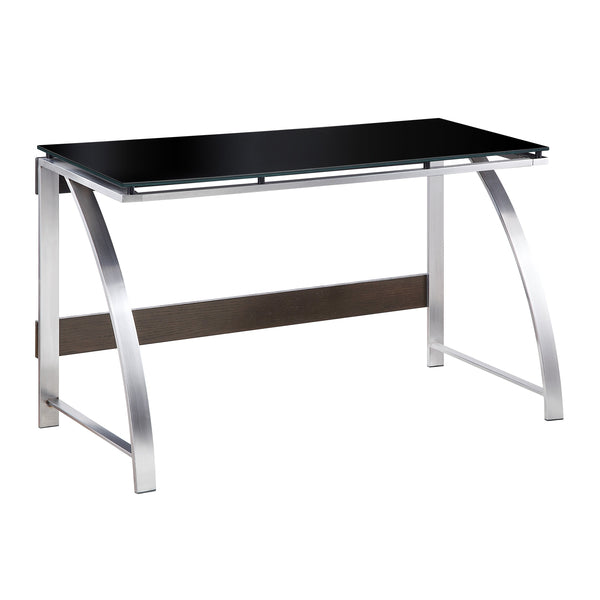 English Elm Modern Tioga Glass Top Writing Desk with Brushed Chrome Geometric Legs, Black Floating Platform, Compact Home Office 48" x 23.5" x 29.5" B011P289736
