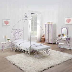 English Elm Butterfly Princess Nightstand with Crown Frame, Solid Metal White & Light Purple, Elegant Kids Storage B016P253589