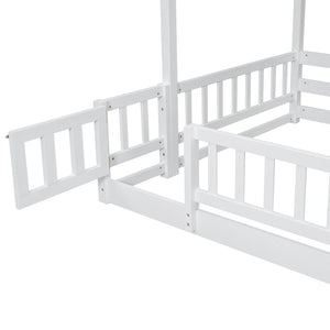 English Elm Twin Over Full Bunk Bed Solid Pine Frame with Built-in Slide and Storage Staircase White W504S00290
