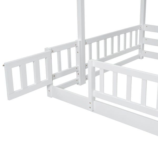 English Elm Twin Over Full Bunk Bed Solid Pine Frame with Built-in Slide and Storage Staircase White W504S00290