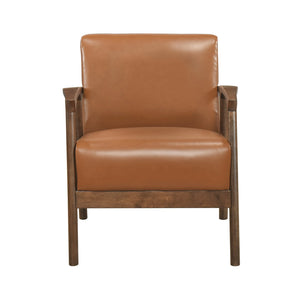 English Elm Brown Faux Leather Accent Chair with Cushion, Solid Rubberwood Frame, Modern Living Room Seat B011P287483