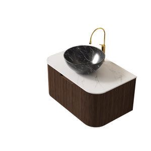 English Elm Muri Floating Bathroom Vanity Plywood Cabinet Sintered Stone Top Oak Drawer Black,Carrara White,Dark Walnut W2615S00277
