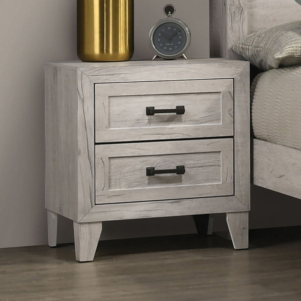English Elm 3pc Full Bedroom Set Whitewash Tufted Headboard Shelves Lighting Two Nightstands B2741S00225