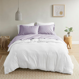 JLA Home Madison Park - 200 Breathable Cotton Percale Sheet Set — Lightly Brushed, Hotel-Quality Softness for Cool Sleep Purple MP20-5393