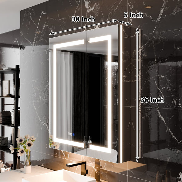 English Elm Smart Led Medicine Cabinet with Anti-fog Mirror Gfci Outlet and Blum Hinges 30x36 W637P382877