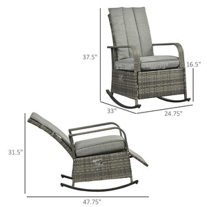 English Elm Outsunny Outdoor Rattan Rocking Recliner With Cushions, Adjustable Footrest & Durable Gray Wicker W2225P174015-GIGA
