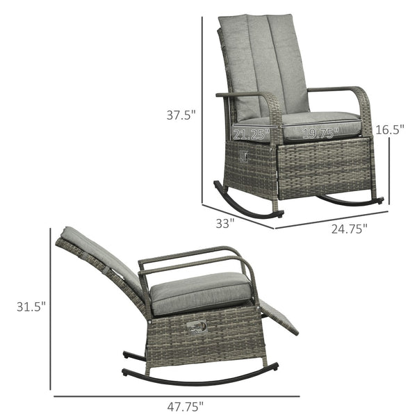 English Elm Outsunny Outdoor Rattan Rocking Recliner With Cushions, Adjustable Footrest & Durable Gray Wicker W2225P174015-GIGA