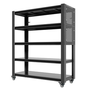 English Elm 72"H Heavy Duty 5-Tier Metal Shelving with Pegboards & Lockable Wheels, 2000LB Capacity, Adjustable T2398P313256