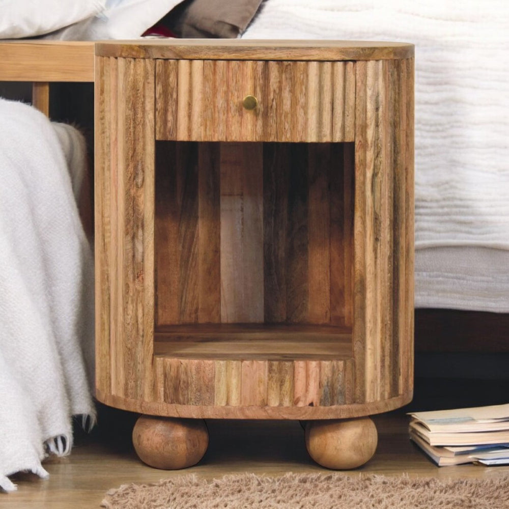 English Elm Solid Wood Soba Ball Bedside Table - Handcrafted Mango Wood With Modern Design & Practical Storage B182P249253-GIGA