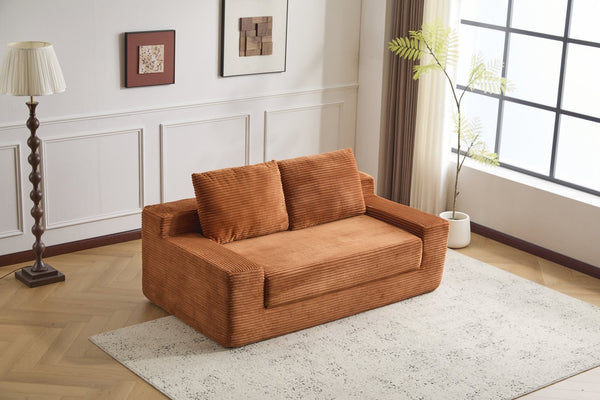 English Elm Loveseat Corduroy Bean Bag Sofa Bed with Memory Foam, Reversible Cushions, Plush Bolsters, No Assembly Required Orange W3723P346937