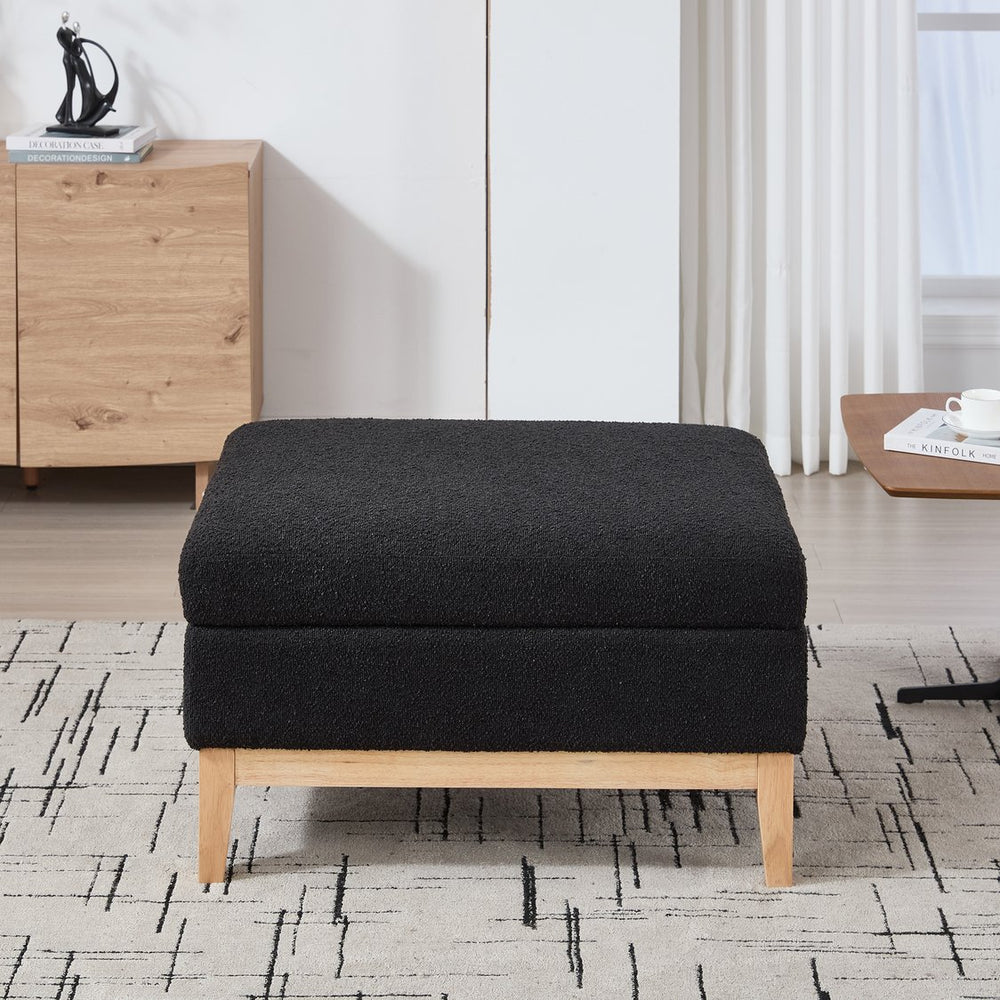 English Elm 33.86"W Upholstered Storage Ottoman - Stylish Black Boucle Coffee Table & Footrest With Tray Storage W3118P283464