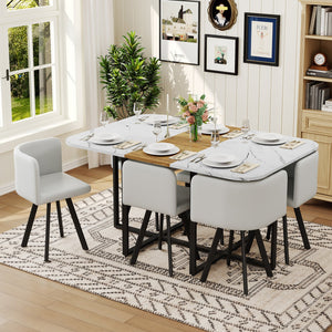 English Elm 7-piece Melamine Dining Set with Pu Cushioned Chairs and Iron Frame for Small Spaces W3875S00121