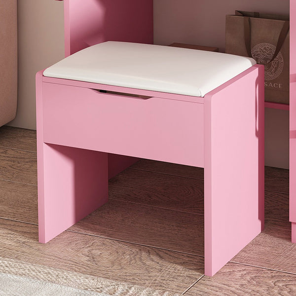 English Elm Vanity Desk with Led Mirror Power Station 3 Drawers Shelves and Makeup Stool W2700P342539