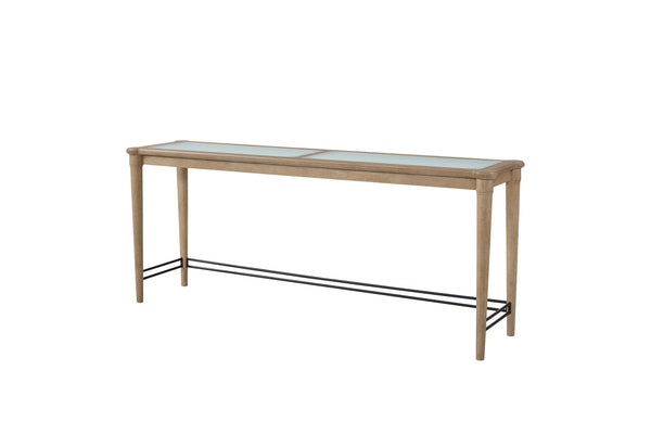 English Elm Frosted Sand Console Table Set with 3 Stools — Transitional Solid Wood, Frosted Glass Top, Durable MDF Appeal B2699P218293