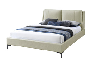 English Elm Upholstered Plush Queen Bed with Padded Headboard and Platform Base, 100% Polyester Luxury Finish Tan 96.5 L x 13.5 W x 9 H B2699S00040