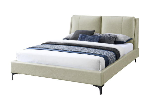 English Elm Upholstered Plush Queen Bed with Padded Headboard and Platform Base, 100% Polyester Luxury Finish Tan 96.5 L x 13.5 W x 9 H B2699S00040