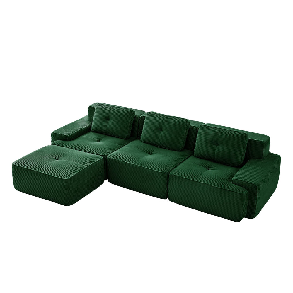 English Elm 117" Modern L-Shaped Modular Sectional Sofa - Stylish Comfort, Deep Seating, Movable Ottoman, Green W714S01486